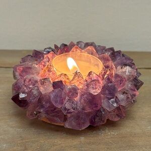 Amethyst Points Crystal Holder | Candle or Sphere Stand |Brazil | Natural Stone